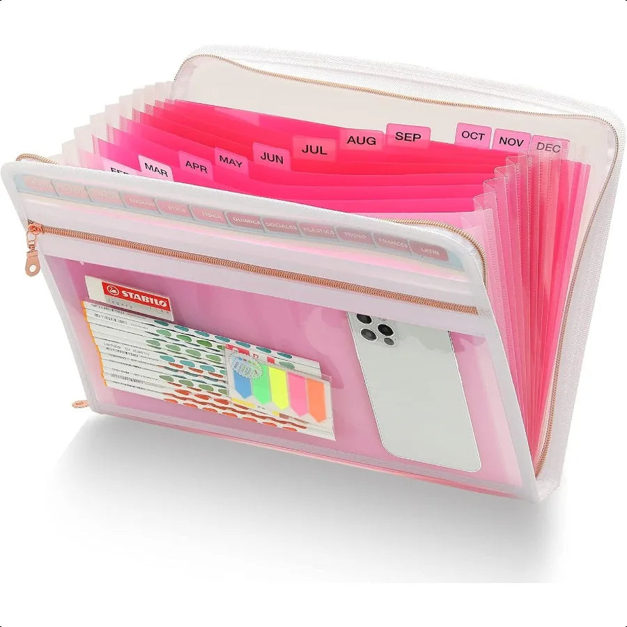 13-Pocket Expanding File Folder Organizer with Front Clear Pouch & Zipper Closure – Letter/A4 Document Organizer