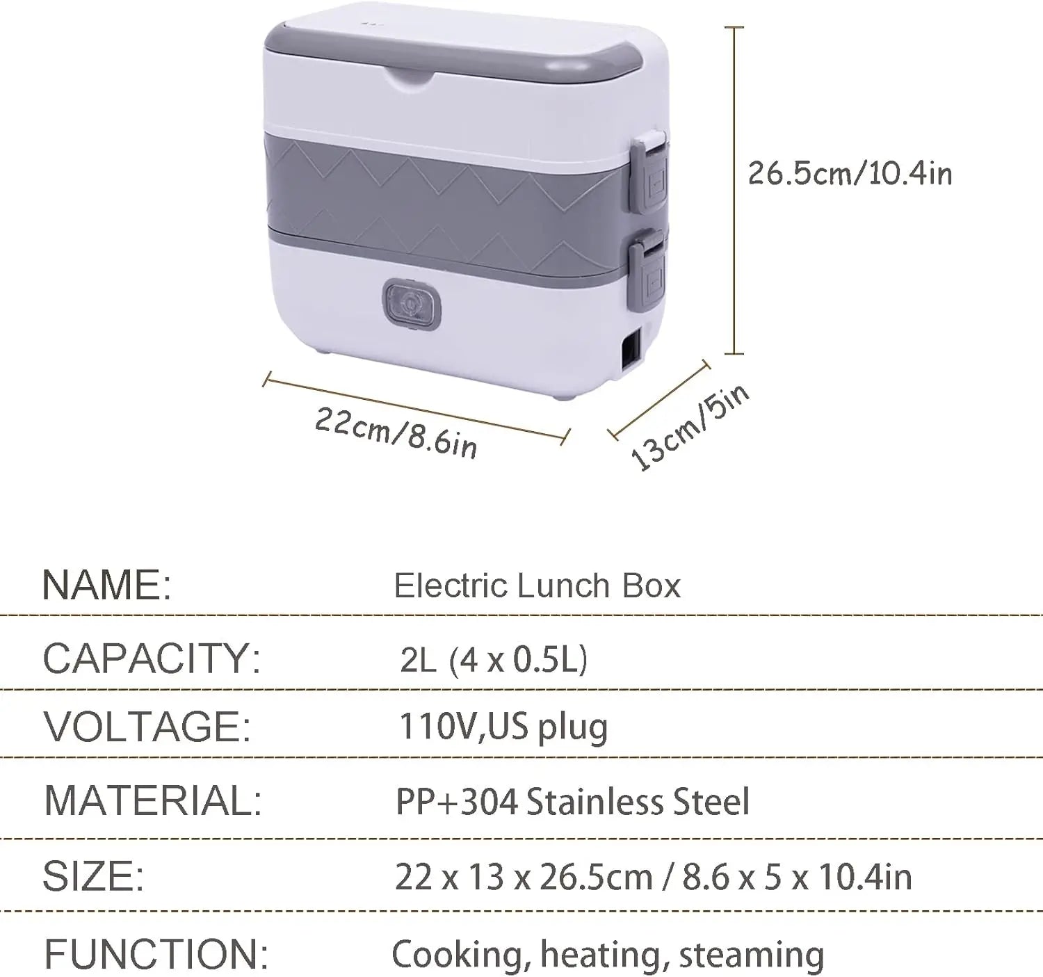 2-Layer 2-L Electric Lunch Box – Portable Self-Cooking Food Warmer Bento Container