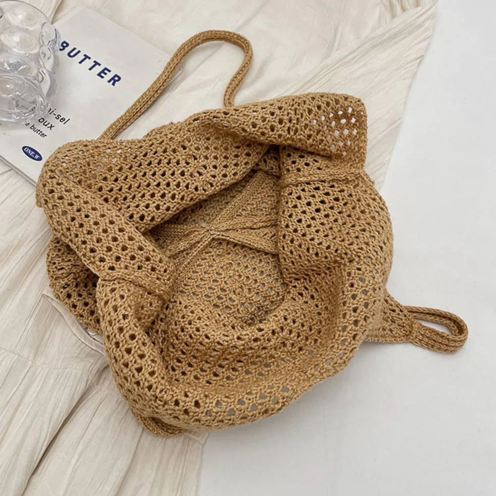 Women’s Knitted Shoulder Tote – Large-Capacity Crochet Underarm Bag, Summer Mesh Beach Hobo Handbag