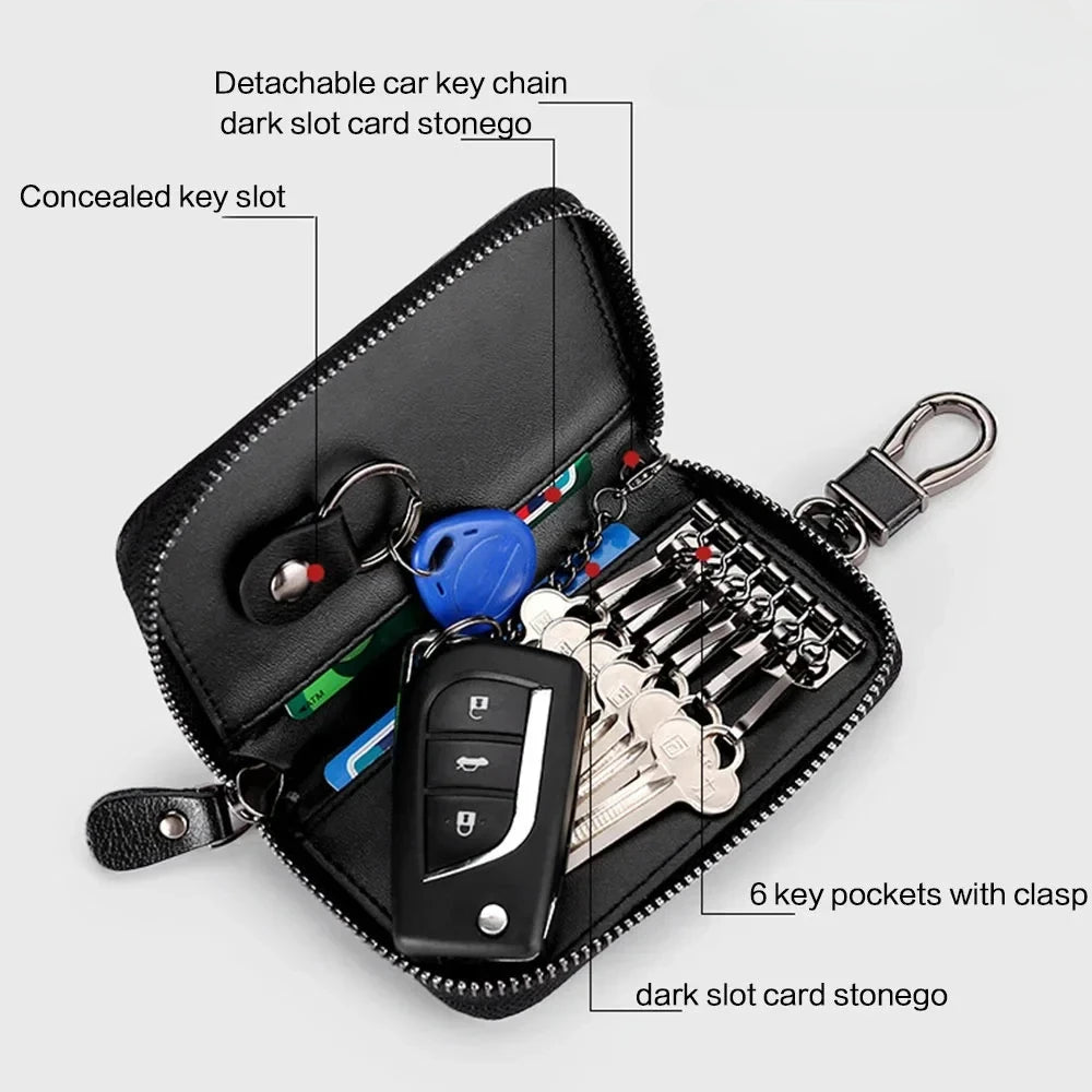 Genuine Leather Keychain Organizer – Unisex Key Bag, Multifunction Wallet & Car Key Holder Pouch