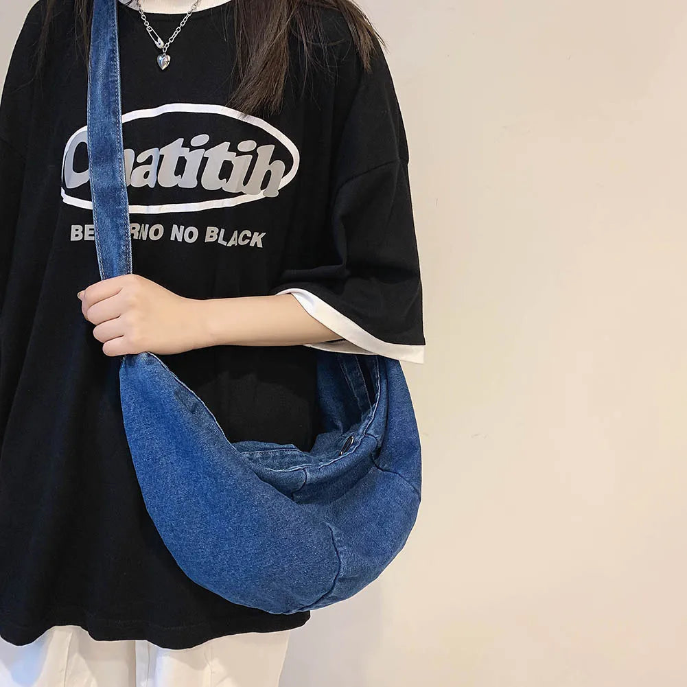 Unisex Denim Hobo Sling Bag – Adjustable Strap, Large-Capacity Daily Shoulder & Crossbody Bag