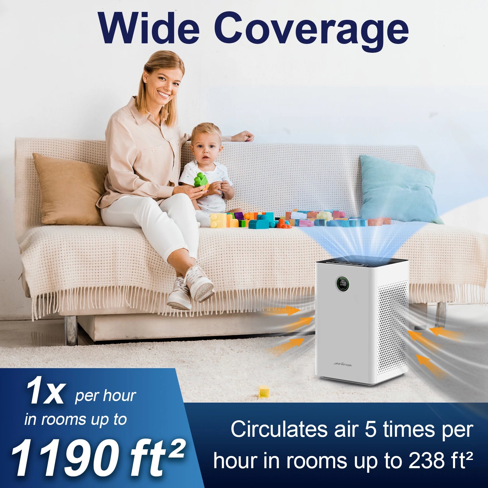 Jafanda Air Purifier for Large Rooms – Dual HEPA & Carbon Filters, Up to 1190 sq ft Coverage