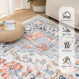 Vintage Boho Washable Area Rug – Non-Slip Cotton Blend Large Floor Carpet