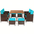 “9-Piece Rattan Wicker Patio Dining Set – Outdoor Dining Table & Chairs with Turquoise Cushions”