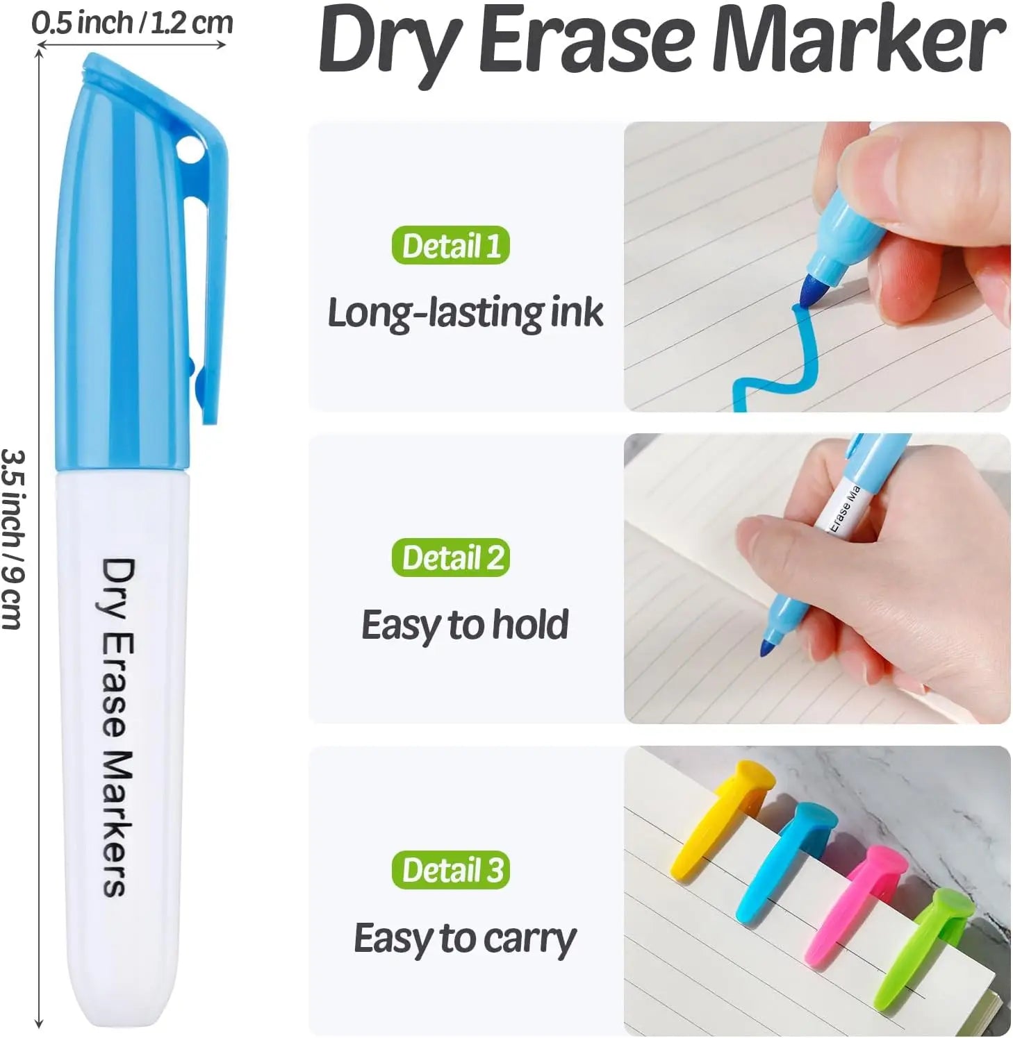 Mini Dry Erase Markers Fine Tip – 120-Pack with Clips, Low-Odor Erasable Whiteboard Pens (3.5")