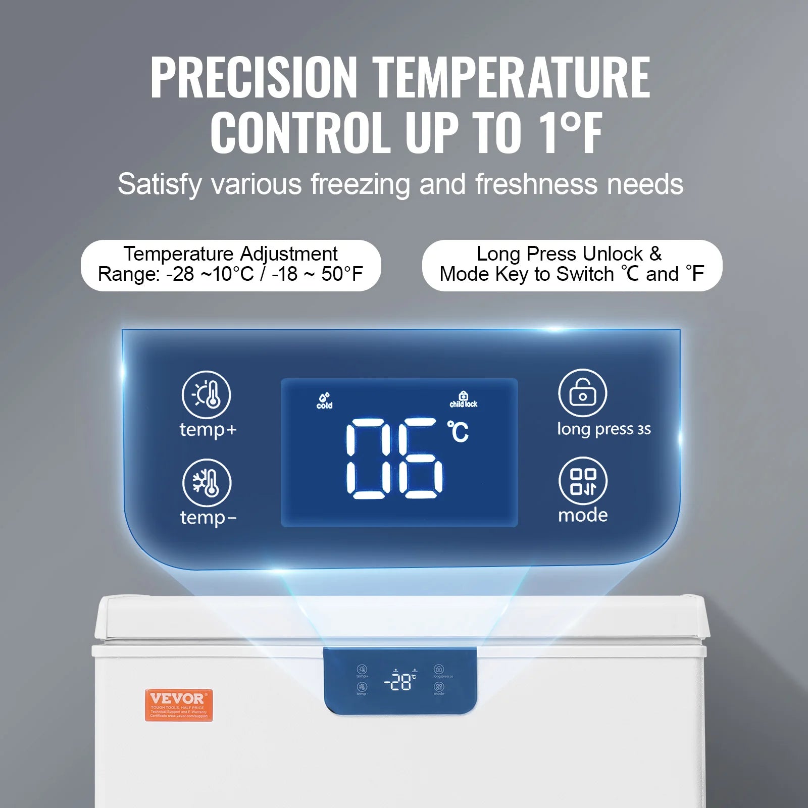 Vevor Chest Freezer – 3,88 cu ft (110 L) Kompakt Derin Dondurucu, 2 Sepetli Taşınabilir Dondurucu ❄️🧊