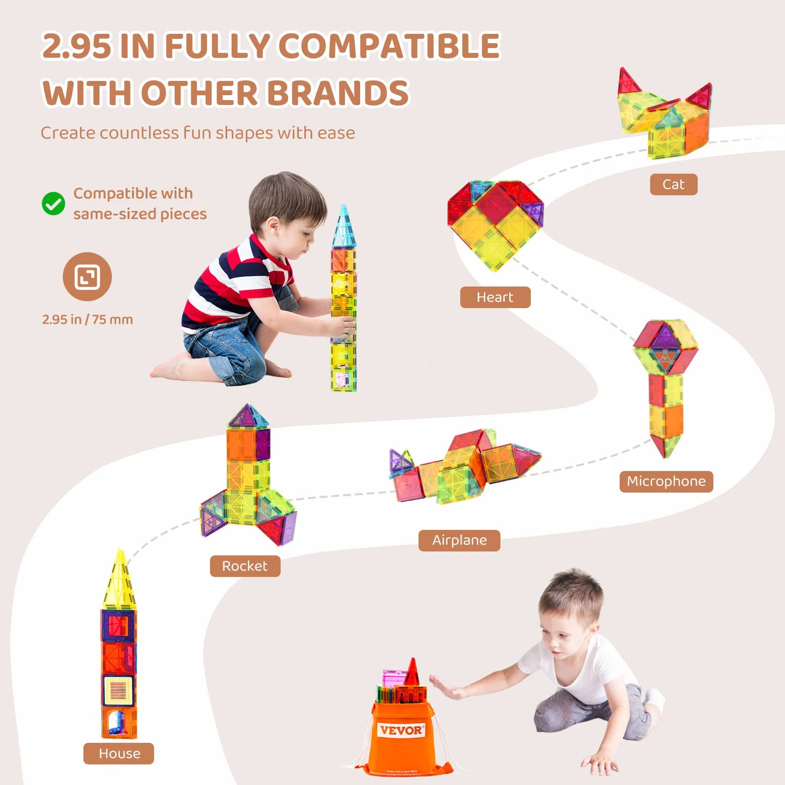 Succebuy 55Pcs Magnetic Building Blocks – Montessori Construction Set with Magnet Tiles, Educational STEM Toy for Kids’ Gifts