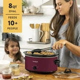 Crock-Pot 8-Quart Manual Slow Cooker – Large Capacity Rhubarb Red Slow Cooking Pot for Family Meals & Parties