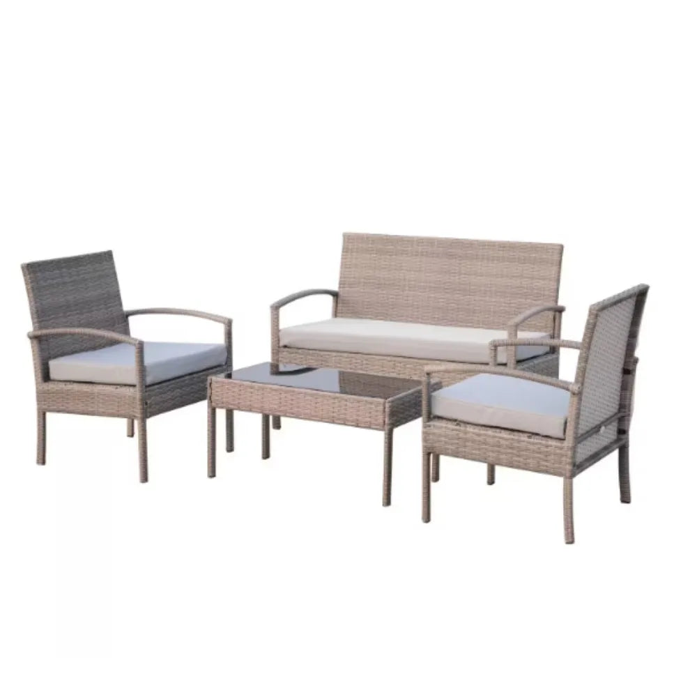 “Patio Furniture Set with Cushions – Outdoor Sofa, Chairs & Tea Table for Garden, Deck & Summer Relaxation”