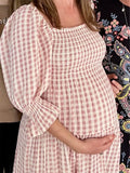 Women’s Floral Print Maternity Dress – Half Sleeve Pregnancy Outfit with Square Neckline, Perfect for Fall Baby Showers