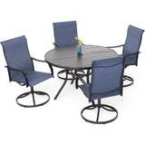 “5-Piece Outdoor Dining Set – 48-Inch Round Table with 4 Swivel Textilene Chairs, All-Weather Patio Furniture (Blue)”