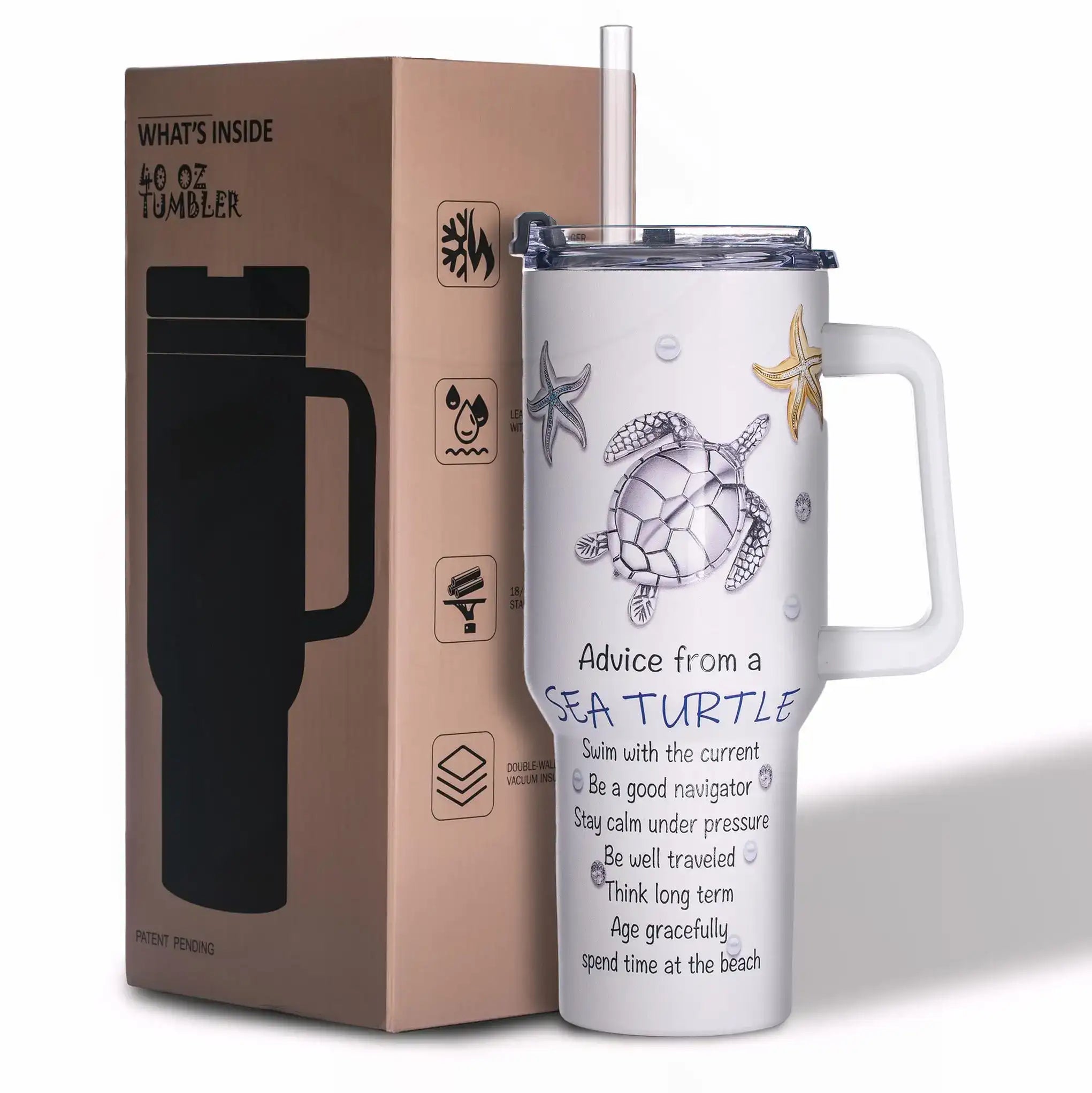 Sea Turtle 40 oz Stainless Steel Insulated Tumbler – Wide Mouth, Splash-Resistant Lid & Eco Friendly Gift for Her
