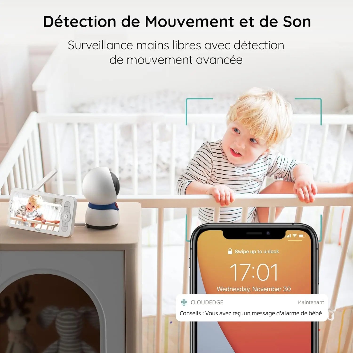 Boifun 5” Baby Monitor – 1080P WiFi Baby Camera with Screen & App Control, Video Playback, Night Vision & Two-Way Audio