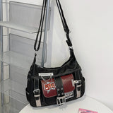 Y2K Punk PU Leather Crossbody Bag – Adjustable Strap Hobo Tote for Women