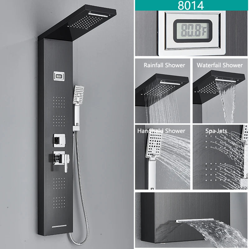 LED Waterfall Shower Panel Tower Set – Body Massage Jets & Rainfall Shower System