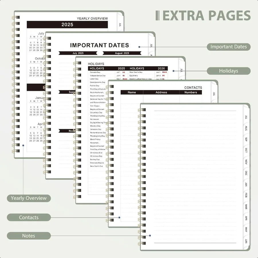 2025–2026 Weekly & Monthly Academic Calendar Planner – Hardcover Agenda with Tabs 📅✍️