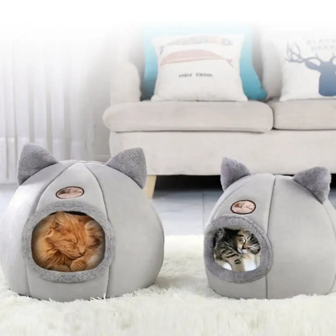 “Pet Bed with Cat Ears – Soft Plush Winter Cat Bed for Small, Medium & Large Cats, Machine Washable”