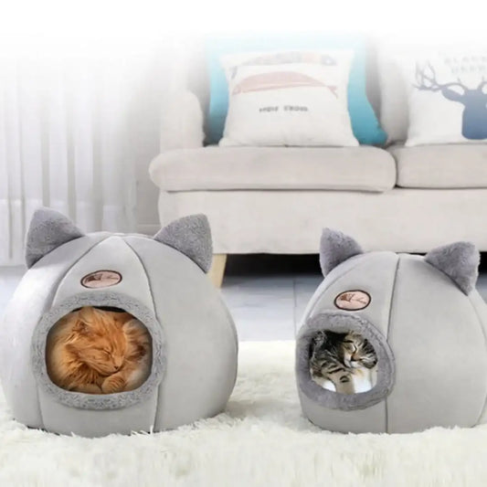 “Pet Bed with Cat Ears – Soft Plush Winter Cat Bed for Small, Medium & Large Cats, Machine Washable”