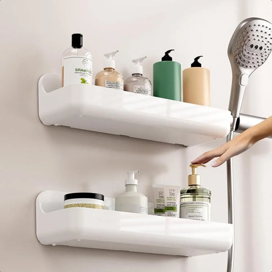 2-Pack Adhesive Shower Caddy – No-Drill Plastic Wall Shelves for Shower & Bath Storage