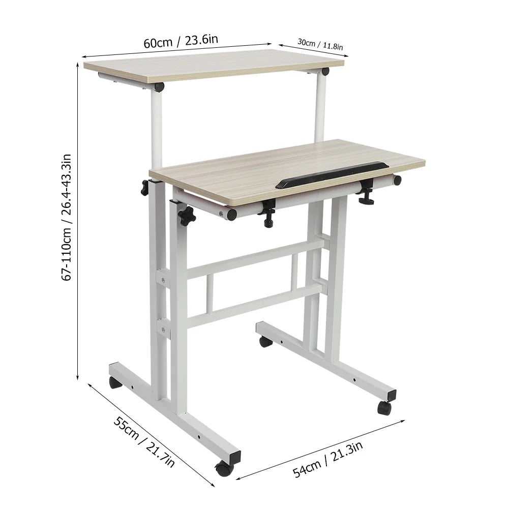 60 cm Adjustable Computer Standing Desk with Casters – Portable Sit-Stand Laptop Workstation