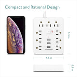 Power Outlet with Surge Protector – 9 AC Sockets + 3 USB Ports, 5FT Extension Cord, Quick Charge Power Strip for Home & Office (White)