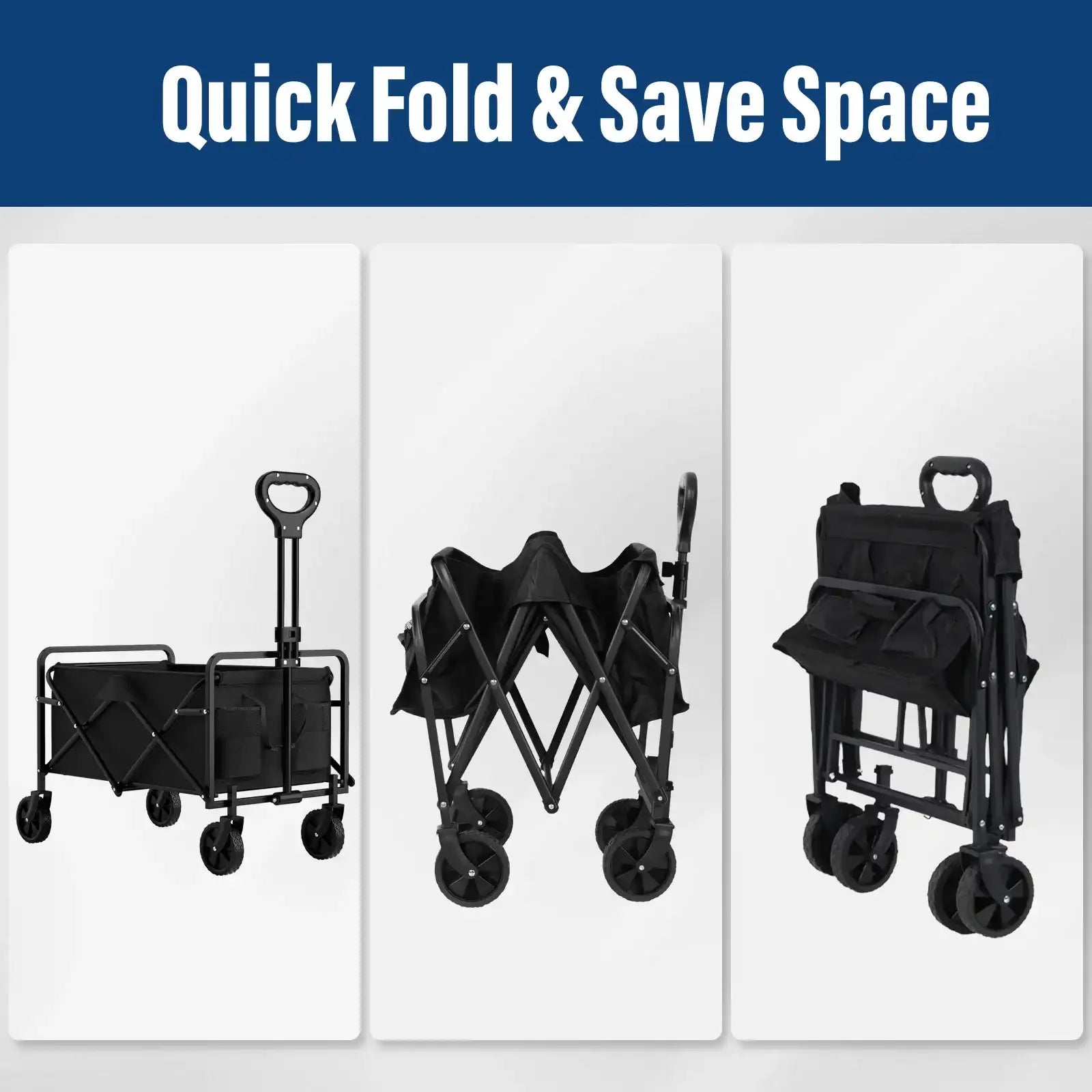 Garden Handcart with Four Foldable Wheels – Portable Cargo Transport Trolley, One-Hand Carry, Heavy-Duty Folding Utility Wagon for Outdoor & Home Use