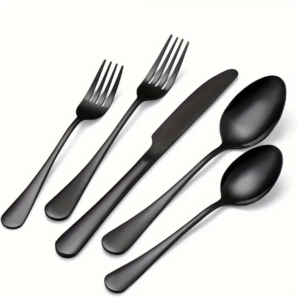 60-Piece Stainless Steel Flatware Set – Black Mirror-Polished Cutlery for Service of 12