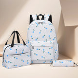 3-Piece Floral Backpack Set for Teenagers – Large Capacity School Bookbag with Lunch Bag & Pen Case