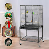 Standing Wrought Iron Birdcage – Large Parrot Flight Cage with Rolling Stand for Cockatiels, African Greys & Medium Birds