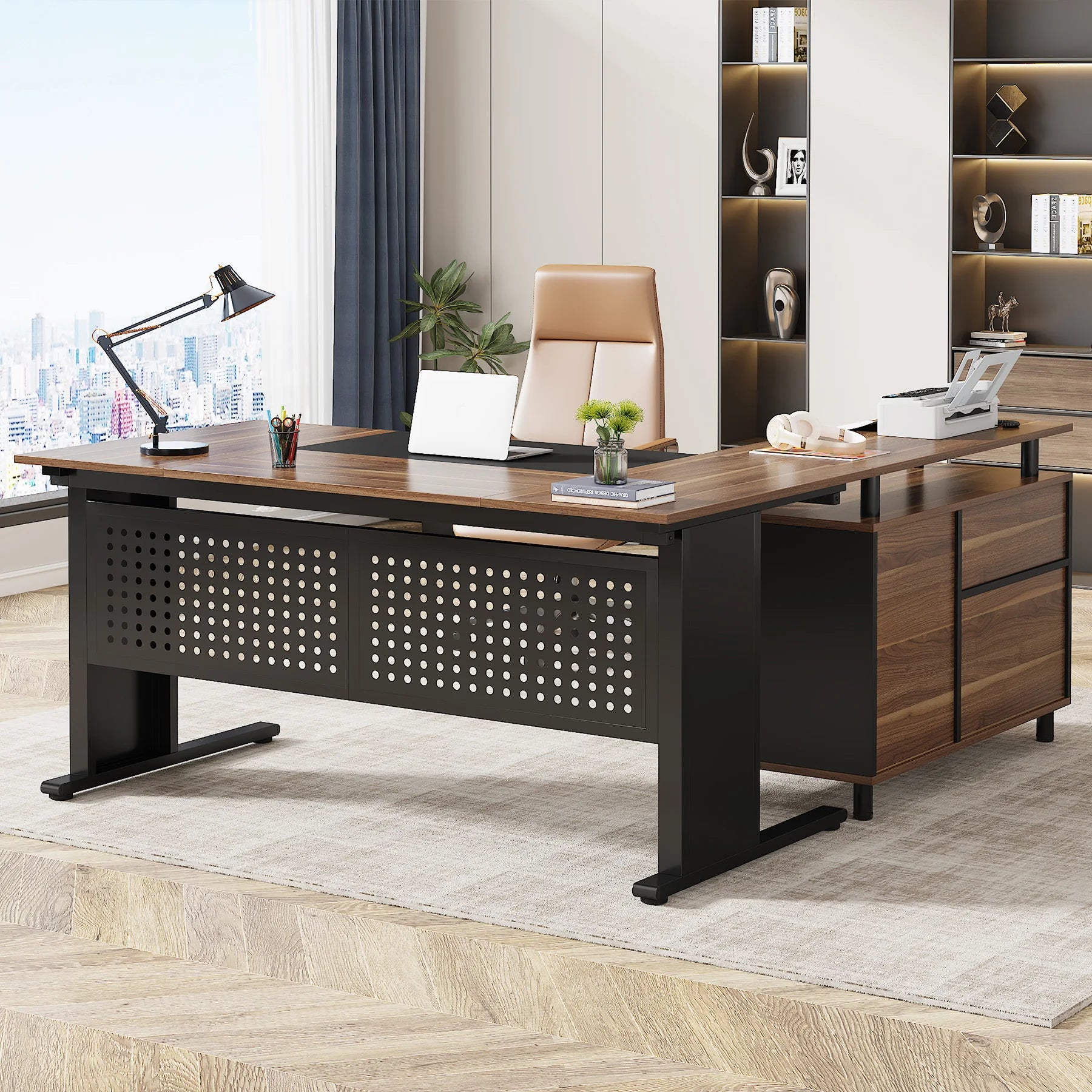 🖥️ Tribesigns 63" L-Shaped Executive Desk – Large Office Desk with File Cabinet, Drawers & Storage Shelves
