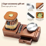 Wooden Cigar Humidor & Ashtray Set with Drawer, Cigar Jar, Cigar Cutter & Slot Organizer