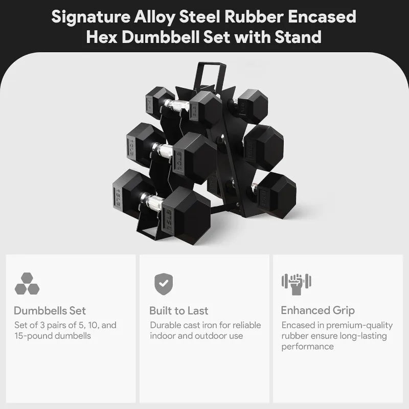 BalanceFrom Premium Rubber Encased Hex Dumbbell Sets – 46LB, 60LB, and 100LB Options for Home & Gym Training