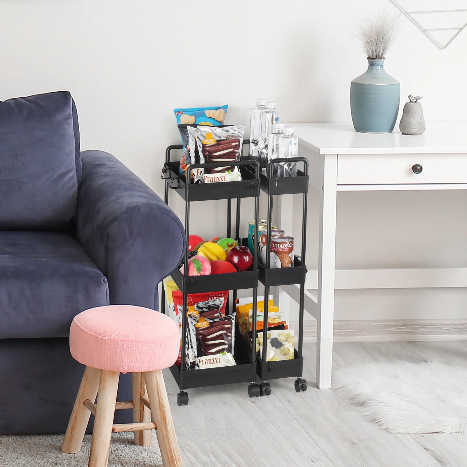 2-Pack 3-Tier Slim Storage Cart – Utility/Rolling Organiser for Bathroom, Laundry or Kitchen