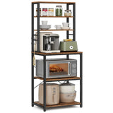 VASAGLE Coffee Bar, 6-Tier Kitchen Shelves with 6 Hooks, Baker’s Rack for Kitchen, Microwave Stand, Industrial - PulinGO