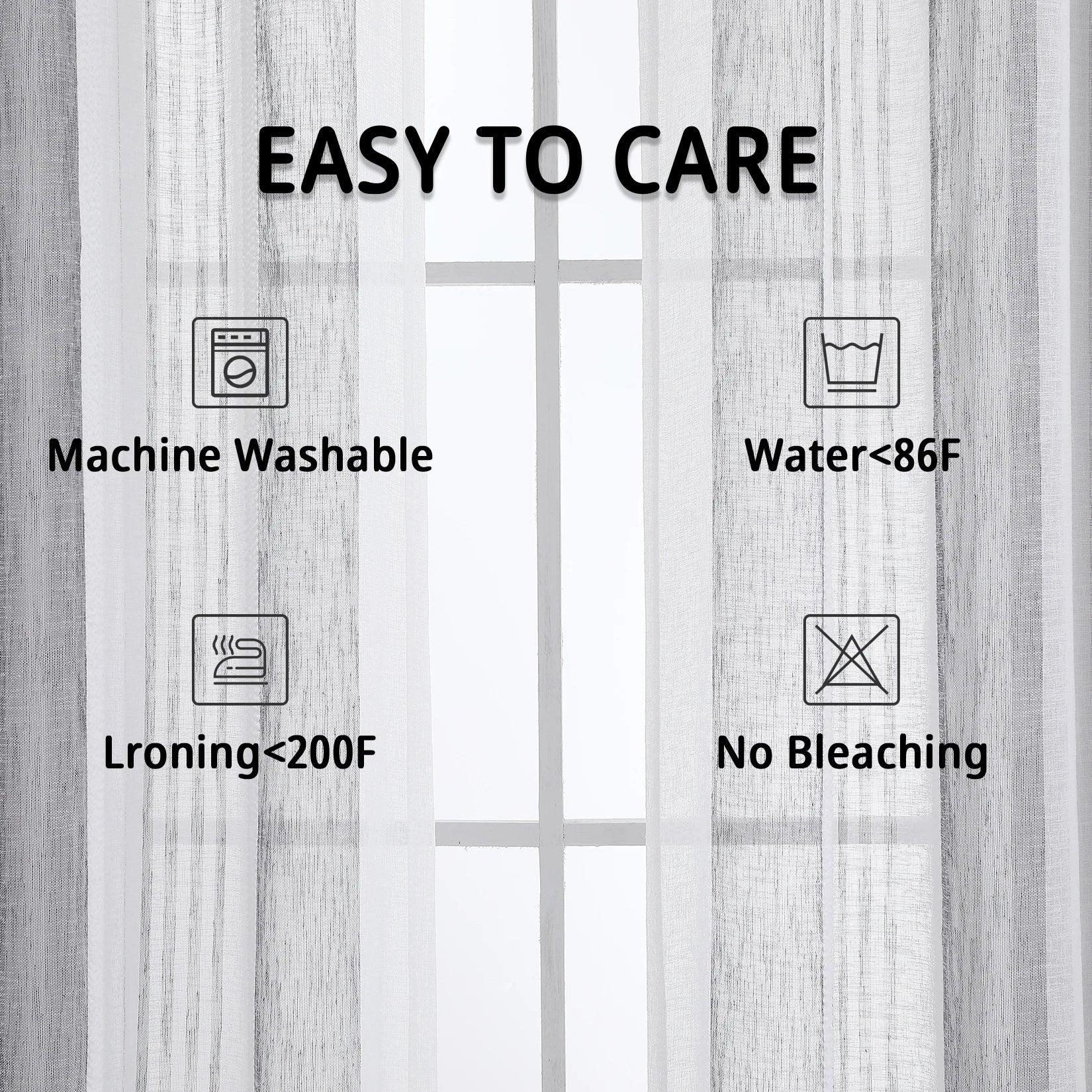 Sheer Voile Stripe Faux Linen Curtains – Grommet Top, 63 in Length, 2 Panel Set for Living Room/Bedroom/Bathroom