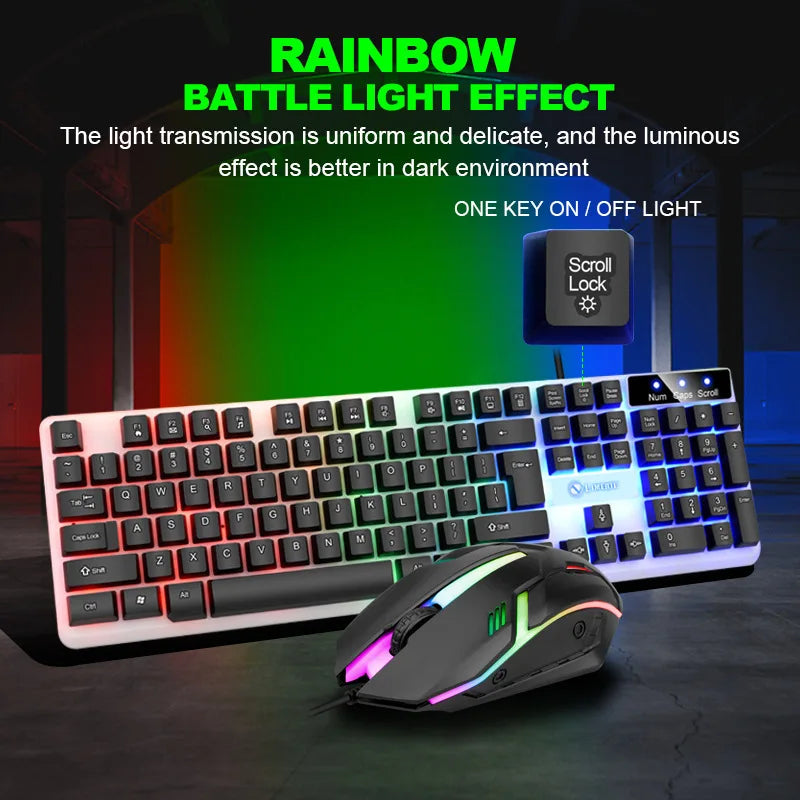 Limeide GTX350 Glow Keyboard and Mouse Kit – Upgraded USB Wired 104-Key Keyboard with Cap Cover & Optical Mouse for Home & Office