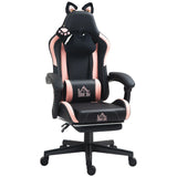 Cute Racing Gamer Chair – Black Faux Leather Gaming Chair with Footrest, Ergonomic Lumbar Support & Adjustable Headrest