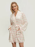 Women’s Elegant Floral Long Sleeve Robe – Belted Lapel-Collar Loungewear with Pockets for Spring & Autumn Nights