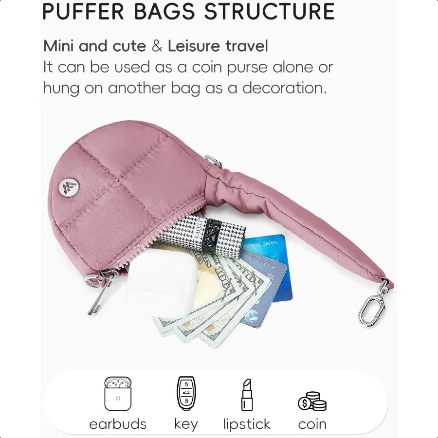 Westbronco ER Mini Coin Pouch – Quilted Nylon Wristlet Purse, Tiny Puffer Keychain Bag for Women