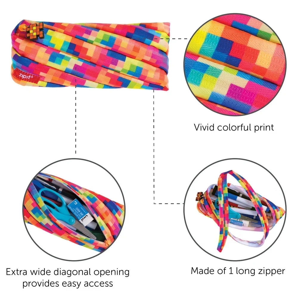 Washable Polyester Pencil Case – Extra Wide Diagonal Opening (Holds 30 Pens)