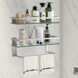 Glass Bathroom Shelf with Towel Bar – 15.7" Rustproof Metal 2-Tier Wall Organizer