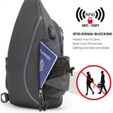 Canvas Sling Backpack – Crossbody Daypack with USB Charging Port & RFID Protection