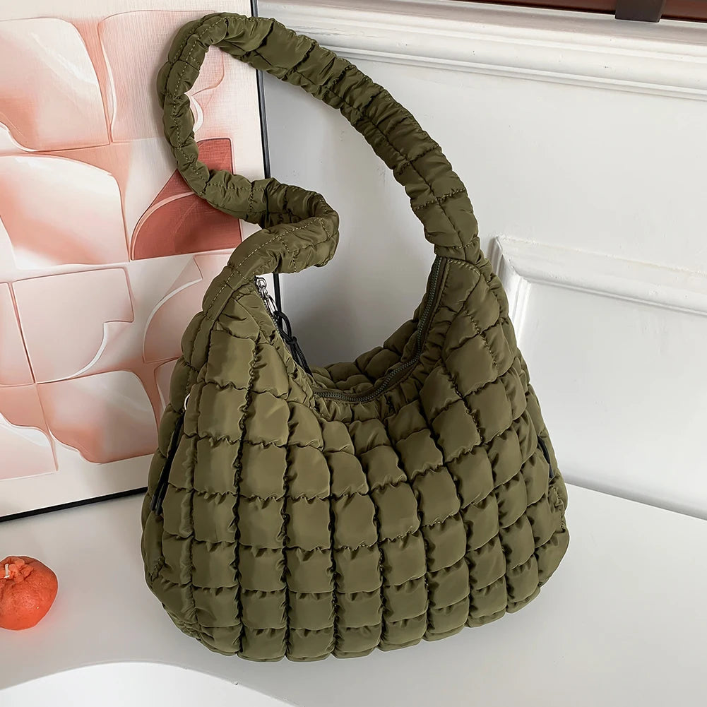 Women’s Stylish Quilted Puffer Shoulder Bag 👜 – Large Capacity Commuter Satchel & Padded Sling Tote