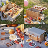 Picnic Basket for 4 – Deluxe Willow Hamper Gift Set with Blanket, Portable Bamboo Wine Table & Complete Picnic Kit