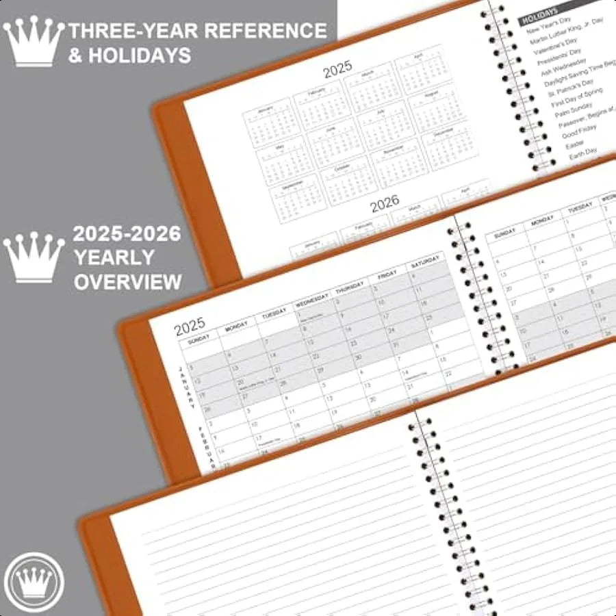 2025–2026 Monthly Planner – 18-Month Faux Leather Calendar with Notes Pages & Twin-Wire Binding 📔