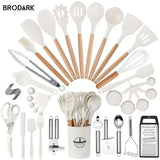 44pcs Silicone Kitchen Utensil Set with Wooden Handles – Heat Resistant