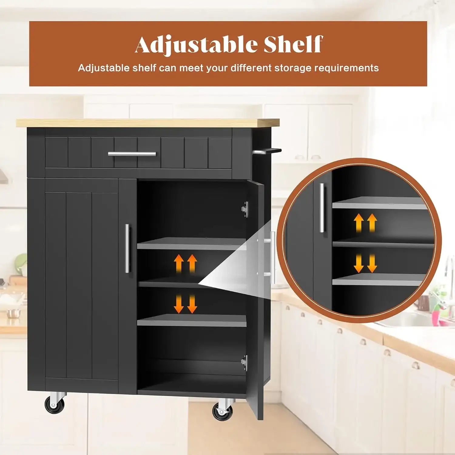 Rolling Kitchen Island on Wheels with Storage Cabinet & Drawer – 26″ Width Kitchen Cart with Handle & Towel Rack