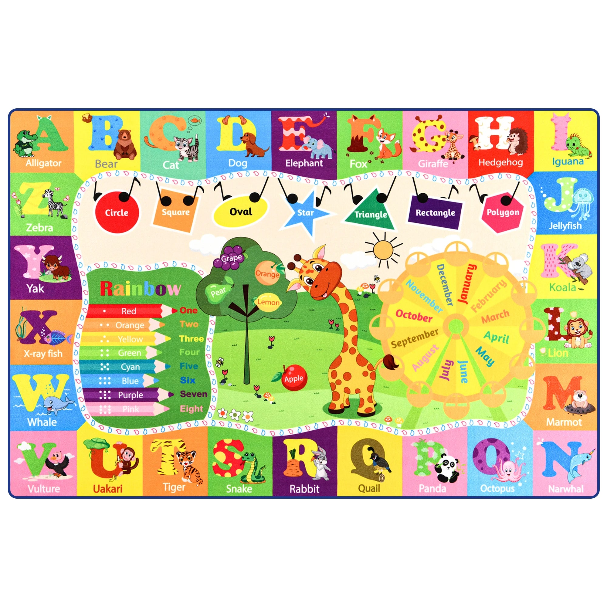 Children’s Giraffe Animal Play Mat – Large Kids’ Bedroom Carpet with Letters & Educational Design