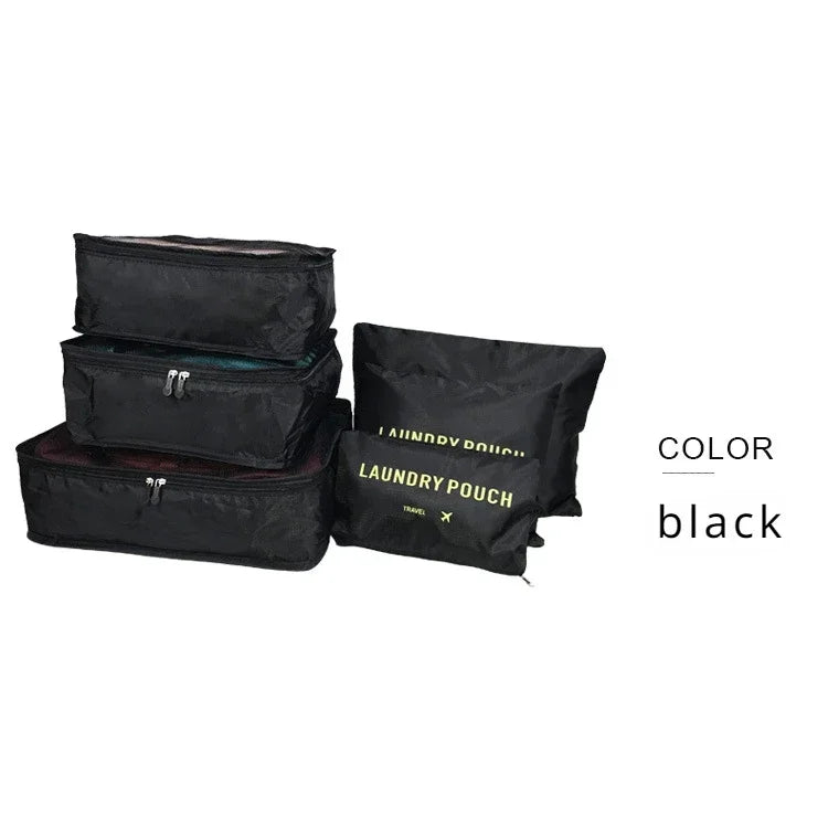 6-Piece Travel Storage Bag Set – Waterproof Large-Capacity Luggage Clothes & Underwear Organizer (Pink/Blue/Grey)