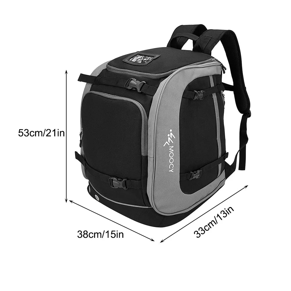 65L waterproof ski boot bag – large skiing backpack with helmet & clothing compartments, durable rucksack for accessories